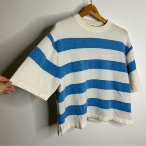 White + Warren Cashmere Striped Easy T - Shirt in Blue and White Size XS